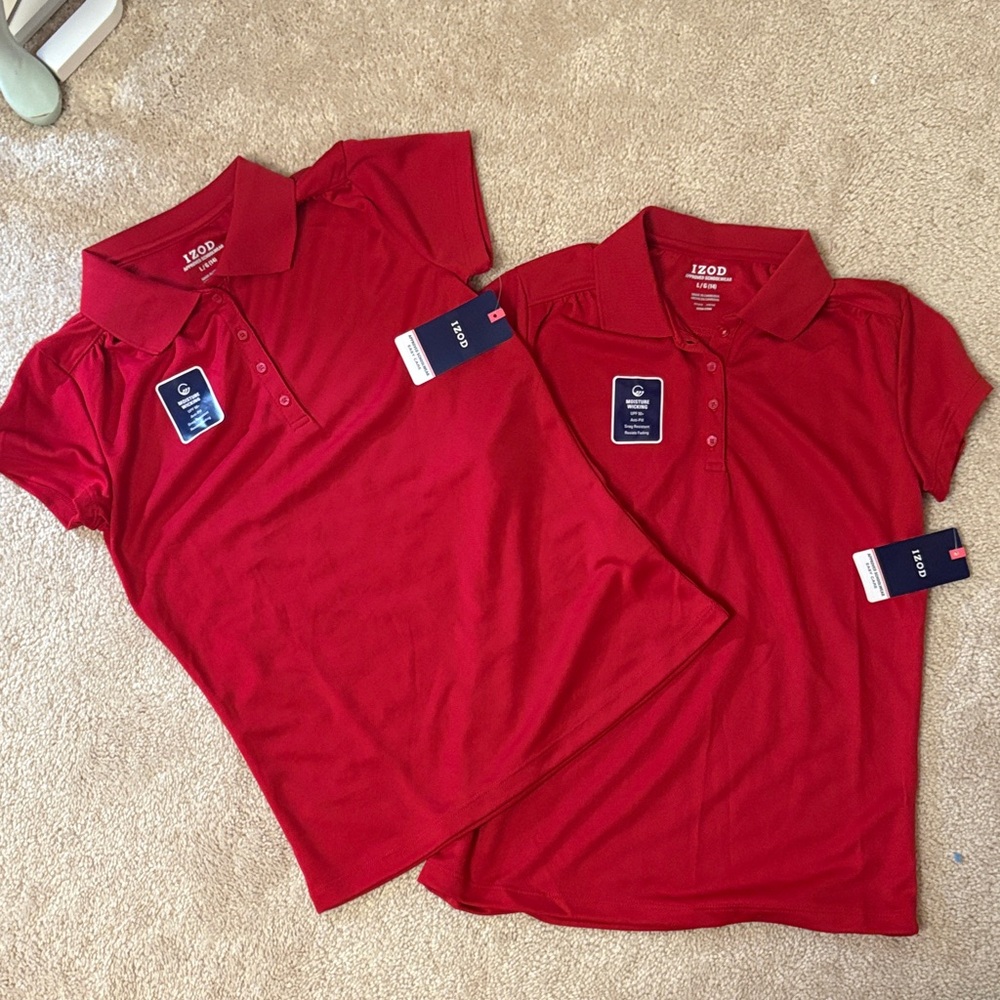 Two NWT Izod Kids Red Moisture Wicking Polo Shirts